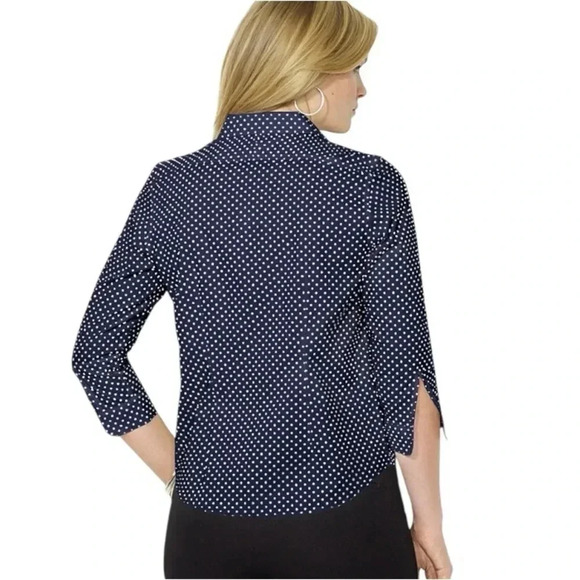 LAUREN RALPH LAUREN Navy/White Polka Dot Non Iron Button Up Cotton Shirt Size 1X - Picture 2 of 10